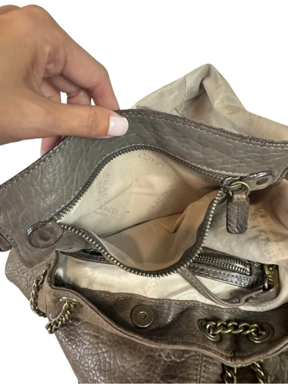 Abaco Paris Kabaco Taupe Brown Pebbled Leather Slouchy Hobo Shoulder Bag